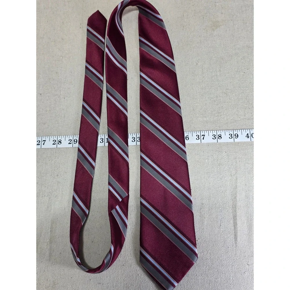 Mens Burgundy Striped Silk Blend Necktie Grey Blue RN23896 2831